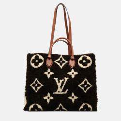 Pre Owned Louis Vuitton OnTheGo GM Beige/Black Leather Monogram Teddy Tote Bag 