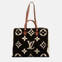 Pre Owned Louis Vuitton OnTheGo GM Beige/Black Leather Monogram Teddy Tote Bag 