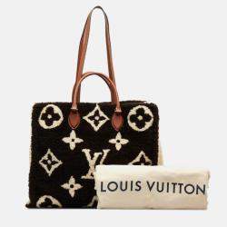Pre Owned Louis Vuitton OnTheGo GM Beige/Black Leather Monogram Teddy Tote Bag 