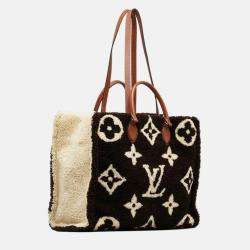 Pre Owned Louis Vuitton OnTheGo GM Beige/Black Leather Monogram Teddy Tote Bag 