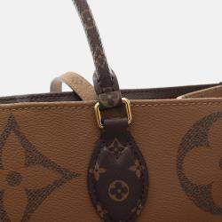 Pre Owned Louis Vuitton OnTheGo GM Coated Canvas Brown/Beige Monogram Giant Reverse Tote Bag