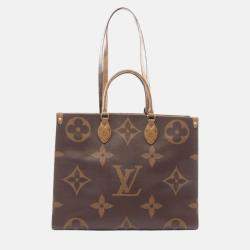 Pre Owned Louis Vuitton OnTheGo GM Coated Canvas Brown/Beige Monogram Giant Reverse Tote Bag