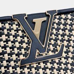 Louis Vuitton Beige Black Leather and Raffia Capucine MM bag