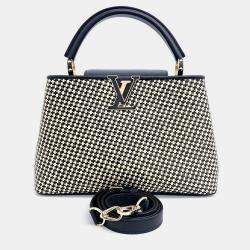 Louis Vuitton Beige Black Leather and Raffia Capucine MM bag