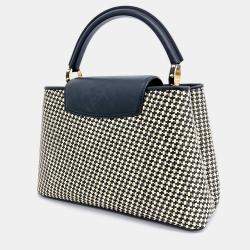 Louis Vuitton Beige Black Leather and Raffia Capucine MM bag