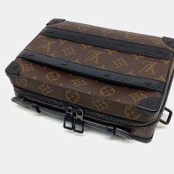 Louis Vuitton Black Brown Coated Canvas Macassar Handle Soft Trunk bag