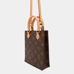 Pre Owned Louis Vuitton Petit Sac Plat Brown Monogram Canvas Tote Bag
