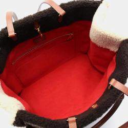 Louis Vuitton On The Go Gm Tote Bag Leather Shearling Monogram Teddy Brown Beige