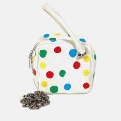 Louis Vuitton Yayoi Kusama Monogram Empreinte Square Bag Chain Handbag Leather White