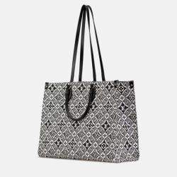 Louis Vuitton Monogram On The Go Gm Handbag Tote Bag Black White Blue Canvas Leather