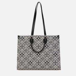 Louis Vuitton Monogram On The Go Gm Handbag Tote Bag Black White Blue Canvas Leather