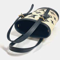 Louis Vuitton Monogram By The Pool Nano Bucket Bag Shoulder Crossbody Handbag Cotton Leather Noir Beige