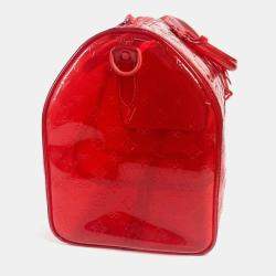 Pre Owned Louis Vuitton Keepall 50 Red Monogram Prism Vinyl Coated Canvas Boston Bag