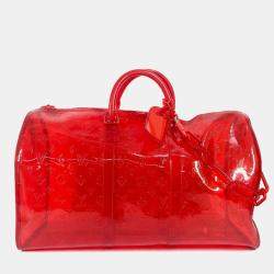 Pre Owned Louis Vuitton Keepall 50 Red Monogram Prism Vinyl Coated Canvas Boston Bag