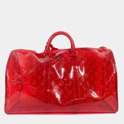 Pre Owned Louis Vuitton Keepall 50 Red Monogram Prism Vinyl Coated Canvas Boston Bag