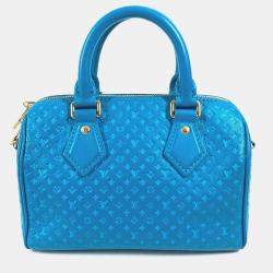 Pre Owned Louis Vuitton Speedy Bandouliere 20 Monogram Nanogram Calf Leather Blue Crossbody Bag 