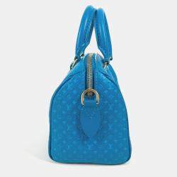Pre Owned Louis Vuitton Speedy Bandouliere 20 Monogram Nanogram Calf Leather Blue Crossbody Bag 