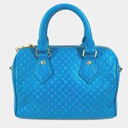 Pre Owned Louis Vuitton Speedy Bandouliere 20 Monogram Nanogram Calf Leather Blue Crossbody Bag 