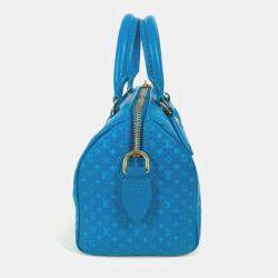 Pre Owned Louis Vuitton Speedy Bandouliere 20 Monogram Nanogram Calf Leather Blue Crossbody Bag 