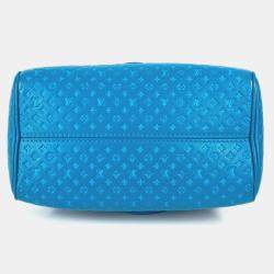 Pre Owned Louis Vuitton Speedy Bandouliere 20 Monogram Nanogram Calf Leather Blue Crossbody Bag 