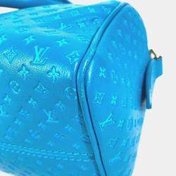 Pre Owned Louis Vuitton Speedy Bandouliere 20 Monogram Nanogram Calf Leather Blue Crossbody Bag 