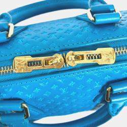 Pre Owned Louis Vuitton Speedy Bandouliere 20 Monogram Nanogram Calf Leather Blue Crossbody Bag 