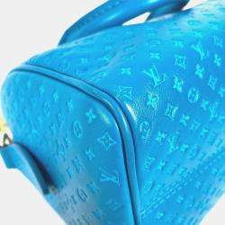 Pre Owned Louis Vuitton Speedy Bandouliere 20 Monogram Nanogram Calf Leather Blue Crossbody Bag 
