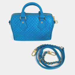 Pre Owned Louis Vuitton Speedy Bandouliere 20 Monogram Nanogram Calf Leather Blue Crossbody Bag 