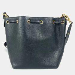  Louis Vuitton Lock Me Noir Leather Bucket Drawstring Handbag  
