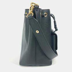  Louis Vuitton Lock Me Noir Leather Bucket Drawstring Handbag  