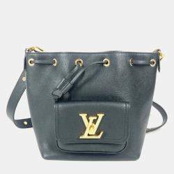  Louis Vuitton Lock Me Noir Leather Bucket Drawstring Handbag  