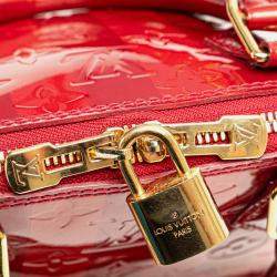 Pre Owned Louis Vuitton Red Monogram Vernis Rayures Alma BB Bag