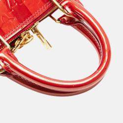 Pre Owned Louis Vuitton Red Monogram Vernis Rayures Alma BB Bag