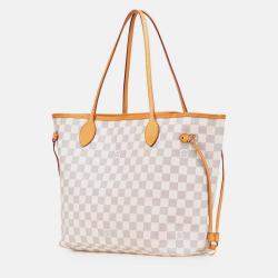 Pre Owned Louis Vuitton Grey White Damier Azur Neverfull MM