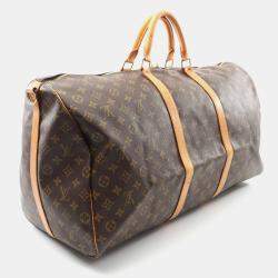 Pre Owned Louis Vuitton Keepall Bandouliere 60 Brown Monogram Canvas Travel Bag