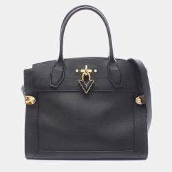 Louis Vuitton Steamer Mm Shoulder Handbag  Calfskin Black
