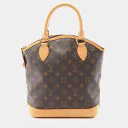 Pre Owned Louis Vuitton Lockit Brown Monogram Canvas Leather Top Handle Bag