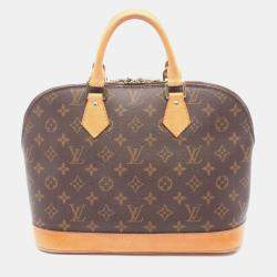 Pre Owned Louis Vuitton Alma PM Brown Monogram Leather Satchel Bag 