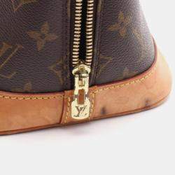 Pre Owned Louis Vuitton Alma PM Brown Monogram Leather Satchel Bag 