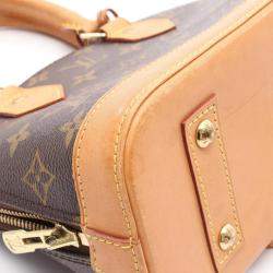 Pre Owned Louis Vuitton Alma BB Brown Monogram Leather Satchel Bag 