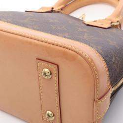 Pre Owned Louis Vuitton Alma BB Brown Monogram Leather Satchel Bag 