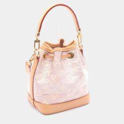 Pre Owned Louis Vuitton Nano Noe Pink Monogram Laminated Jacquard Shoulder Bag 