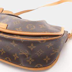 Pre Owned Louis Vuitton Menilmontant PM Brown Monogram Leather Crossbody Bag