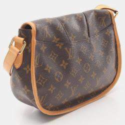 Pre Owned Louis Vuitton Menilmontant PM Brown Monogram Leather Crossbody Bag