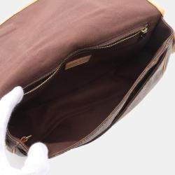 Pre Owned Louis Vuitton Menilmontant PM Brown Monogram Leather Crossbody Bag