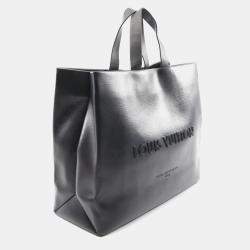 Pre Owned Louis Vuitton Shopper Tote MM Black Leather Tote Bag