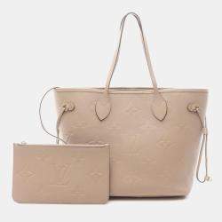 Pre Owned Louis Vuitton Neverfull MM Beige Monogram Empreinte Leather Tote Bag