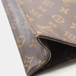 Pre Owned Louis Vuitton Sac Plat Brown Monogram Canvas Leather Tote Bag