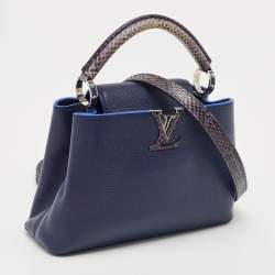 Pre Owned Louis Vuitton Navy Blue/Beige Leather and Python Capucines BB Bag