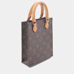 Pre Owned Louis Vuitton Petit Sac Plat Hand Crossbody Bag Monogram Leather Brown